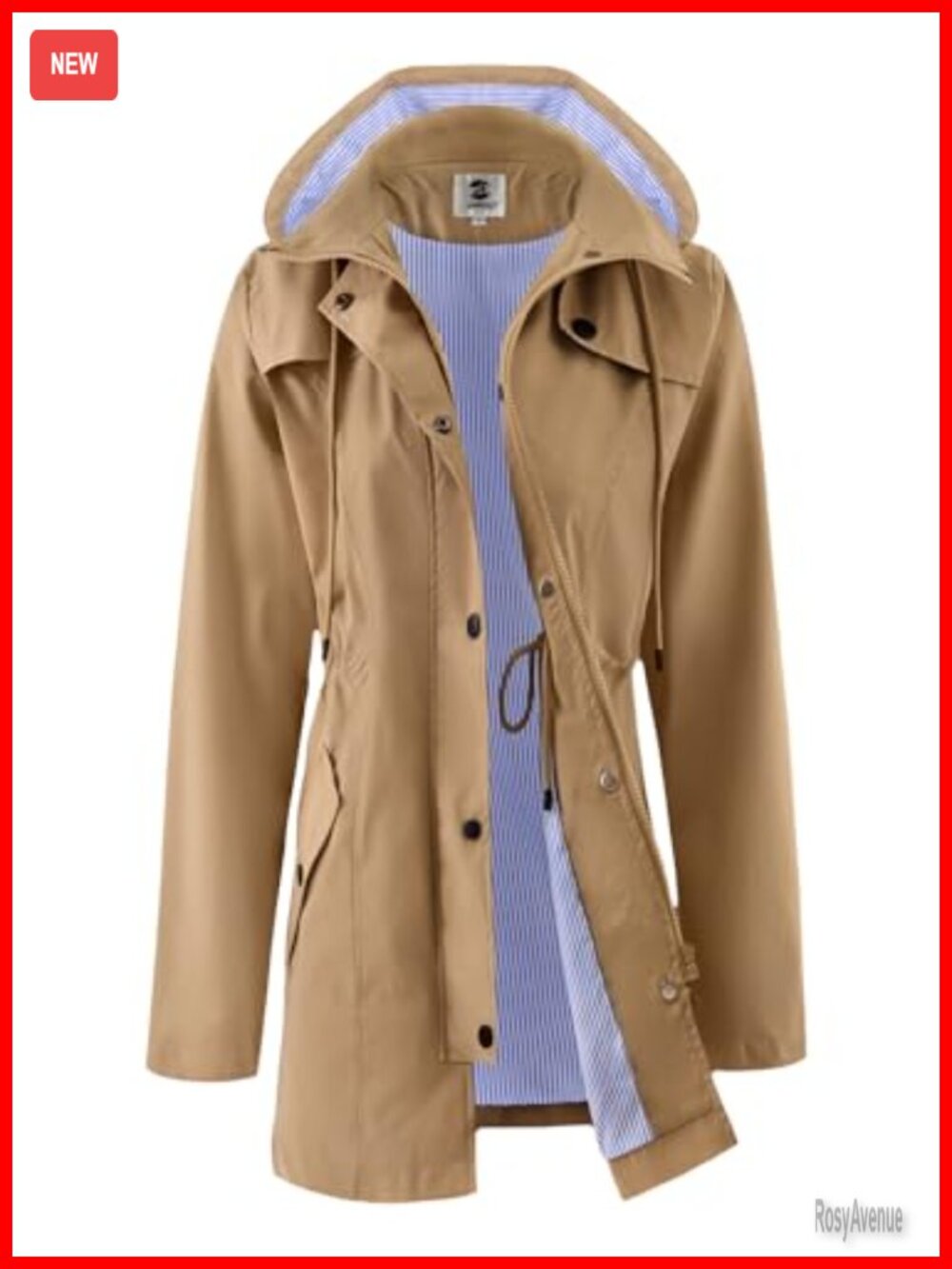 Women's Waterproof Rain Jacket Hood Adjustable Drawcord Loose Fit